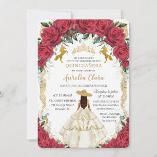 Quinceañera Rote Rosen Blumenweiße Kleidung Pferde Einladung