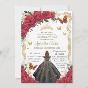 Quinceañera Rote Rosen Florales Schwarzes Kleid Pr Einladung