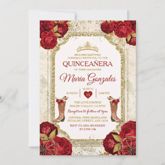 Quinceañera Rote Rosen & Gold Crown Mexikos Einladung