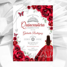 Quinceanera Rote Rosen kleiden Silber