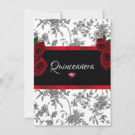 Quinceanera Rote Rosen Red Satin Schwarz-weiß Toil Einladung