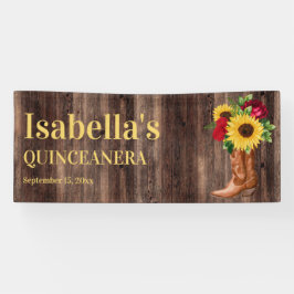 Quinceañera Rote Rosen Sonnenblumen Cowboy Boots Banner