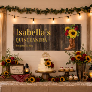 Quinceañera Rote Rosen Sonnenblumen Cowboy Boots Banner