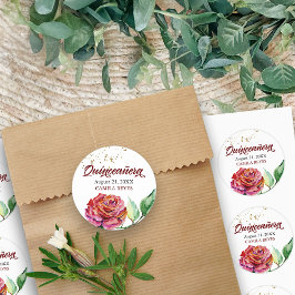 Quinceanera Rote Vintage Rose Wasserfarbe Benutzer Runder Aufkleber