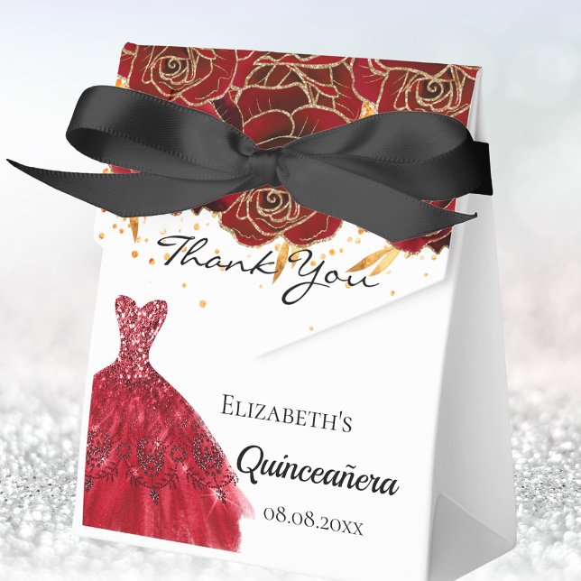 Quinceanera rote weiße Blumen Kleid danke Geschenkschachtel (Von Creator hochgeladen)