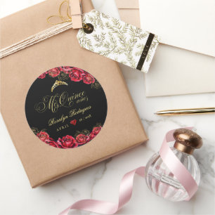 Quinceanera - roter schwarzer Diamant Runder Aufkleber