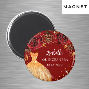 Quinceanera rotes goldglitzerkleid Name Magnet