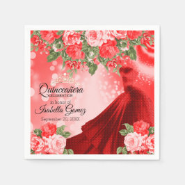 Quinceañera Rotes Got und Blume Serviette
