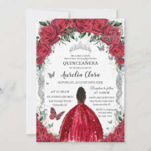 Quinceañera rotes Kleid Rosen floral vintage Silbe Einladung