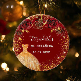 Quinceanera Rotgoldkleid Name glasig Keramik Ornament