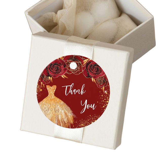 Quinceanera Rotgoldkleid vielen Dank Geschenkanhänger (Von Creator hochgeladen)