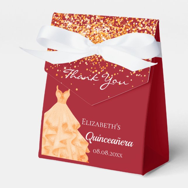Quinceanera Rotgoldkleid vielen Dank Geschenkschachtel (Vorderseite)