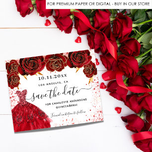 Quinceanera Rotkleid weißes Budget Save the Date Flyer