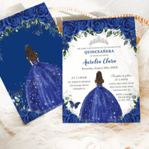 Quinceañera Royal Blue Blumen Prinzessin Birthday Einladung