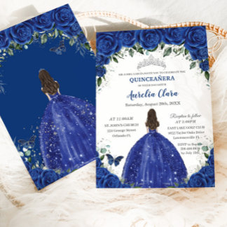Quinceañera Royal Blue Blumen Prinzessin Birthday Einladung