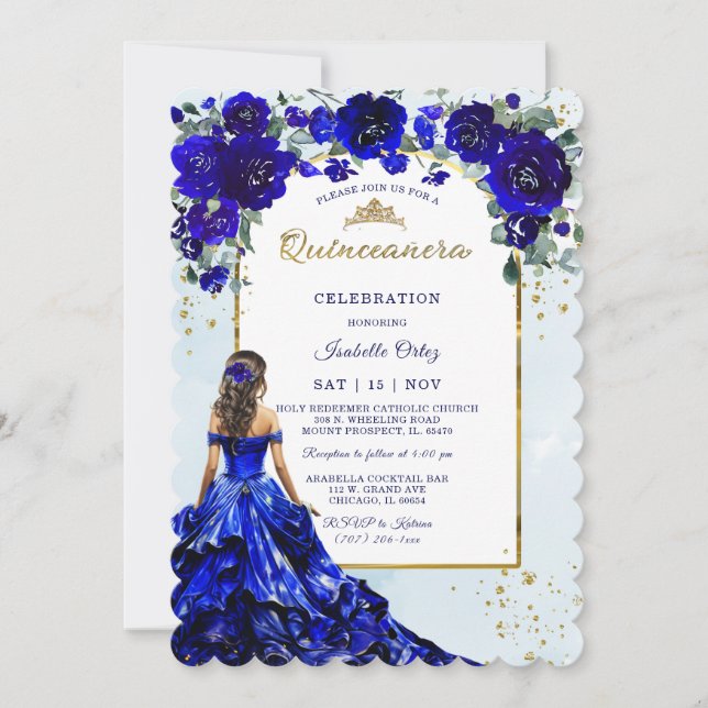 Quinceañera Royal Blue Einladung (Vorderseite)