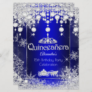 Quinceanera Royal Blue Fairytale Winter Wonderland Einladung