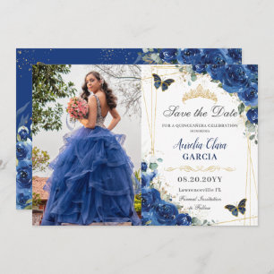 Quinceañera Royal Blue Floral Butterfells Geburtst Save The Date