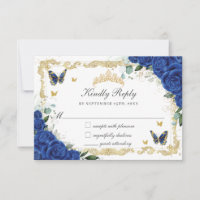 Quinceañera Royal Blue Floral Gold Schmetterlinge