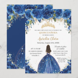 Quinceañera Royal Blue Floral Princess Birthday Einladung