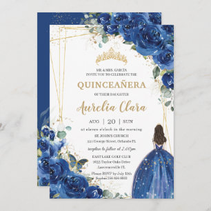 Quinceañera Royal Blue Floral Prinzessin 15 Geburt Einladung