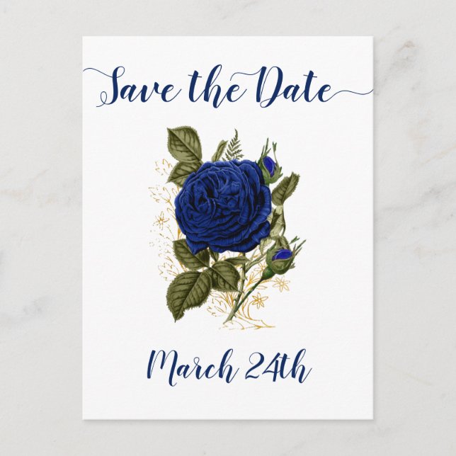 Quinceanera Royal Blue Floral Save the Date Ankündigungspostkarte (Vorderseite)