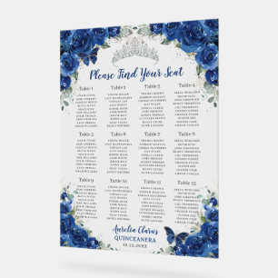 Quinceañera Royal Blue Floral Silver Sitzplatz Acrylschild