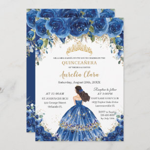 Quinceañera Royal Blue Floral Tiara 15. Geburtstag Einladung