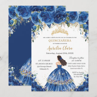 Quinceañera Royal Blue Floral Tiara 15. Geburtstag Einladung