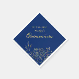 Quinceanera Royal Blue Gold Blume 15. Geburtstag Serviette