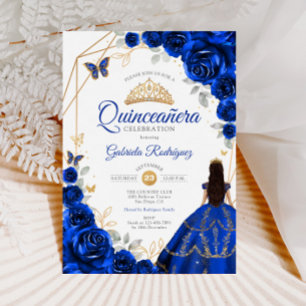Quinceanera Royal Blue Gold Dress Einladung