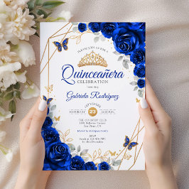 Quinceanera Royal Blue Gold Floral Einladung