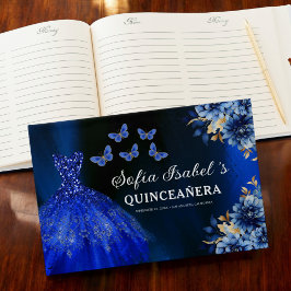 Quinceañera Royal Blue Gold Princess Butterfliegen Gästebuch