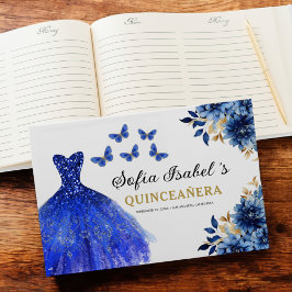 Quinceañera Royal Blue Gold Princess Butterfliegen Gästebuch