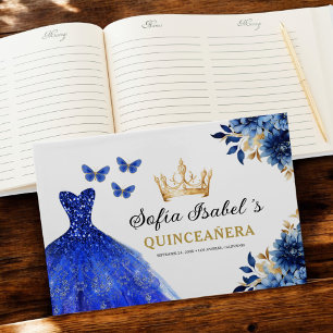 Quinceañera Royal Blue Gold Princess Butterfliegen Gästebuch