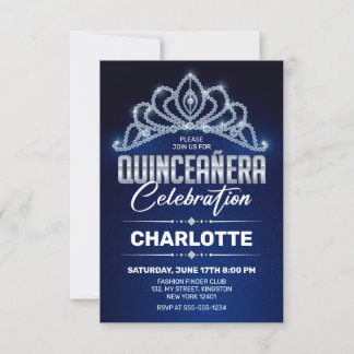 Quinceanera Royal Blue Princesse Diamond Crown Einladung