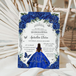 Quinceañera Royal Blue Rose Vintages Silber Einladung