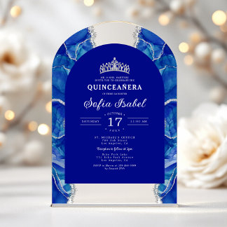 Quinceañera Royal Blue Silver Agate Elegant Acryleinladungen
