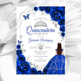 Quinceanera Royal Blue Silver Dress Einladung