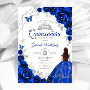 Quinceanera Royal Blue Silver Dress Einladung