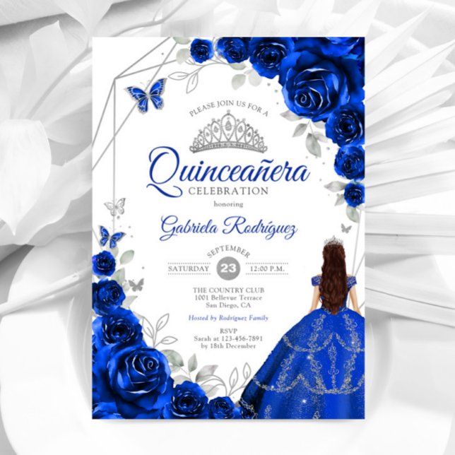 Quinceanera Royal Blue Silver Dress Einladung (Von Creator hochgeladen)