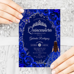 Quinceanera Royal Blue Silver Einladung