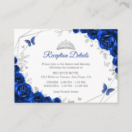 Quinceanera Royal Blue Silver Floral Details Begleitkarte