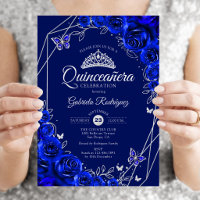 Quinceanera Royal Blue Silver Floral