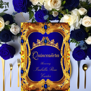 Quinceanera Royal Blue Ultra Gold Tiara Party Einladung