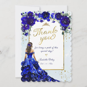 Quinceañera Royal Blue und Gold Vielen Dank Einladung