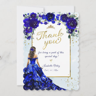 Quinceañera Royal Blue und Gold Vielen Dank Einladung