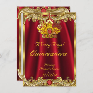 Quinceanera Royal Red Gem Gold Princess Crown 2 Einladung