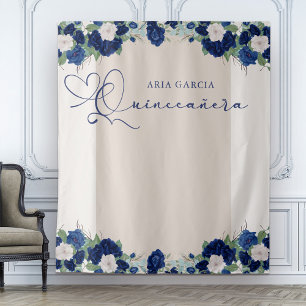 Quinceanera Royal Rose Blaue Blumengestaltung Hint Wandteppich