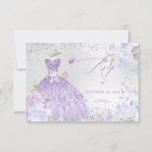 Quinceanera RSVP Dusty Purple Glitter Kleid Einladung